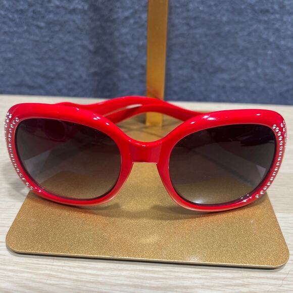 Fashion Women Retro Rhinestone With LV Initials Sunglasses Red - Picture 1 of 10